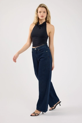 Edgy Design Calm Aesthetic Perfect Stranger Mid Rise Barrel Jean Indigo Denim