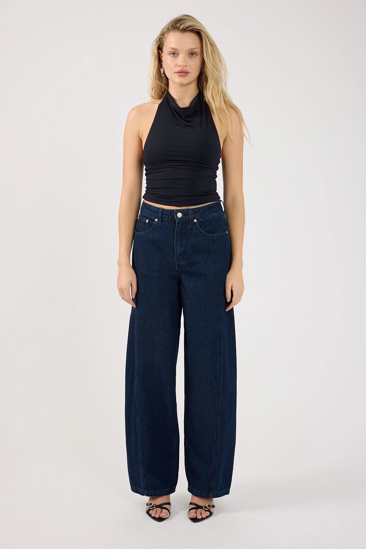 Perfect Stranger Mid Rise Barrel Jean Indigo Denim Urban appeal