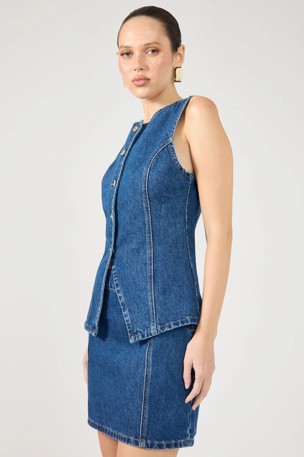 Texture Play Perfect Stranger Mika Denim Mini Skirt Mid Blue Denim