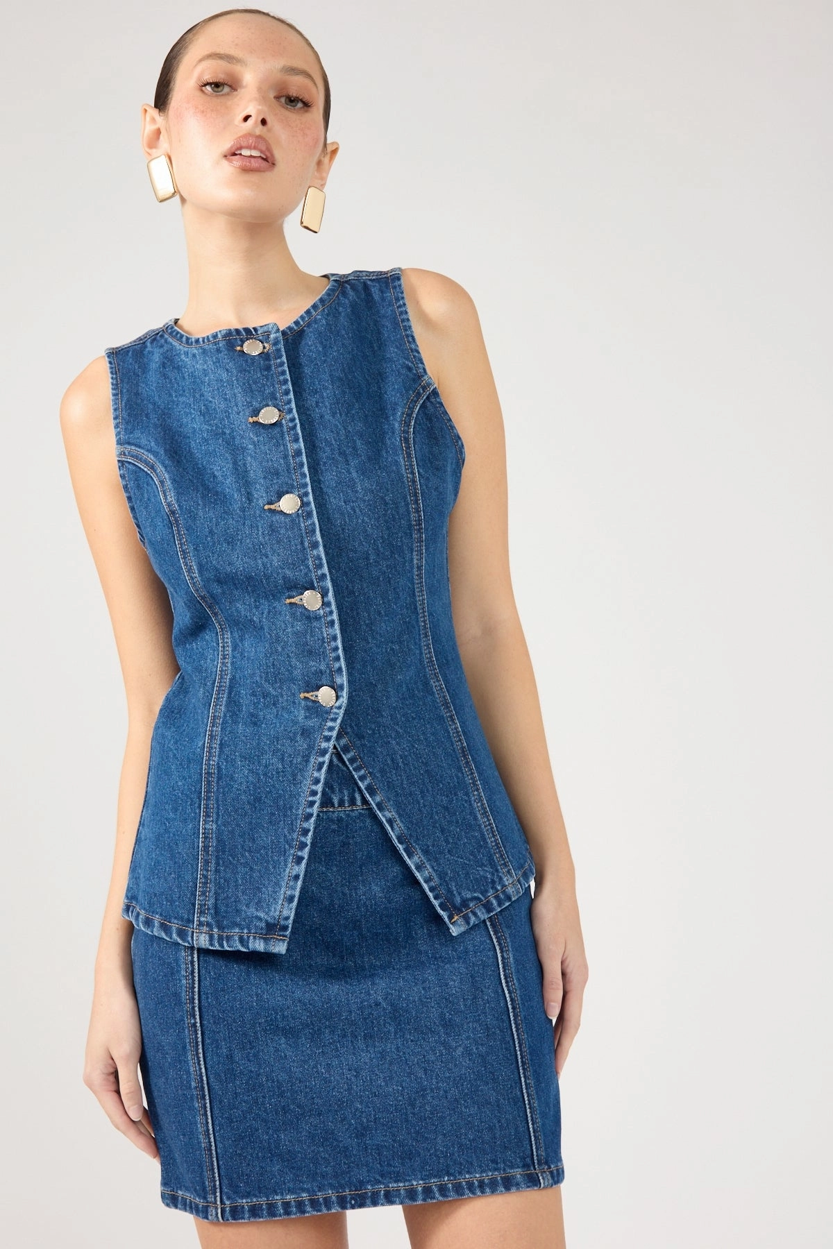 Perfect Stranger Mika Denim Mini Skirt Mid Blue Denim High Street Fashion
