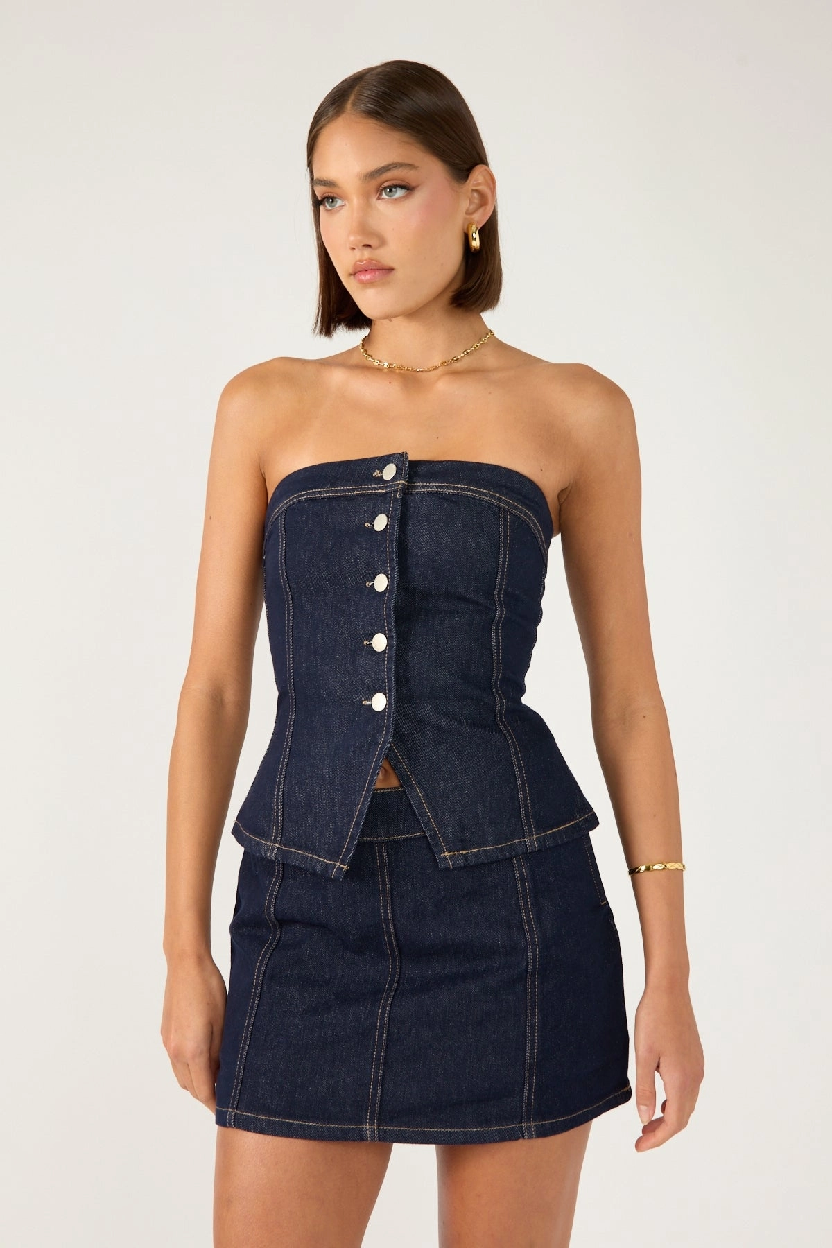 Mood Dressing music concert Perfect Stranger Mila Denim Mid Rise Skort Dark Blue Denim