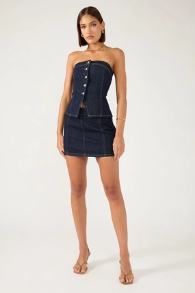 Perfect Stranger Mila Denim Mid Rise Skort Dark Blue Denim Vibrant color Thermoregulating Fabric