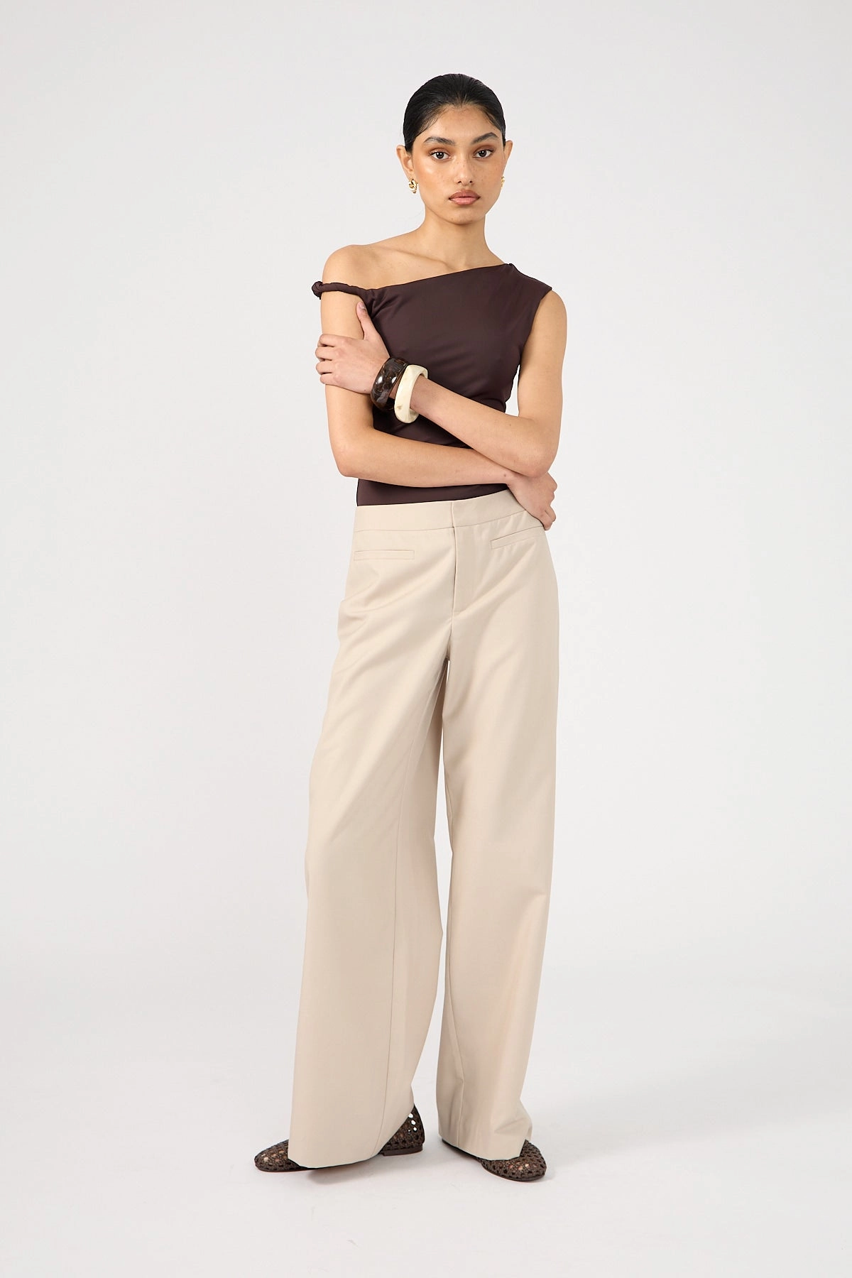 Perfect Stranger Odessa Mid Rise Tailored Pant Beige Cozy Wear