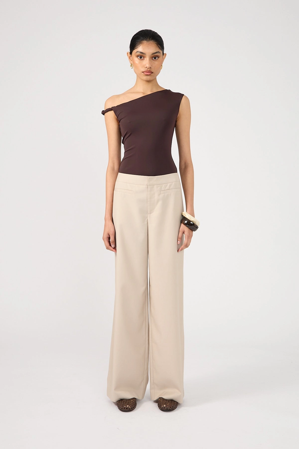 Perfect Stranger Odessa Mid Rise Tailored Pant Beige Hip Friendly Pockets Adaptable Fit