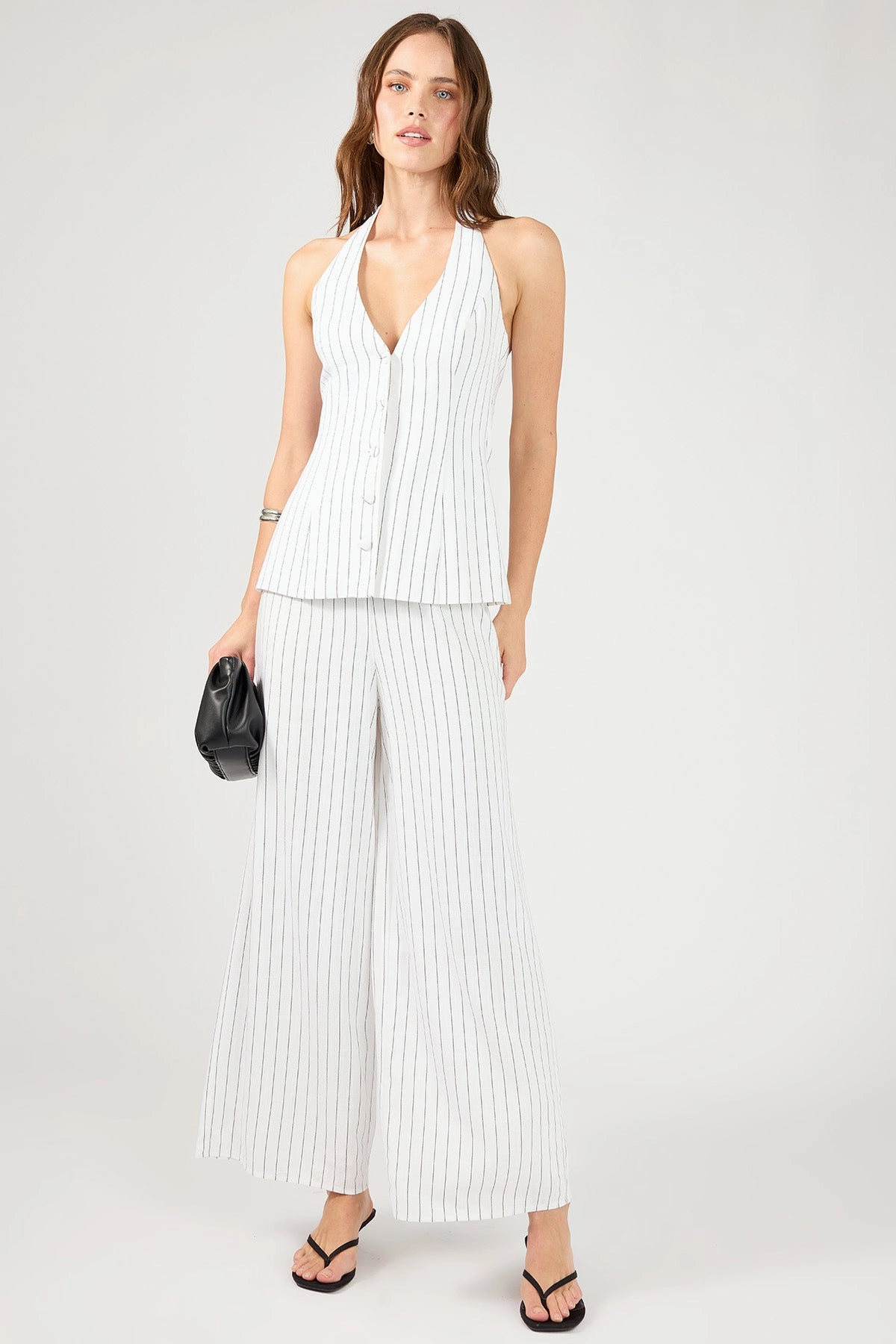 Seamless Wear Stretch Material Perfect Stranger Pinstripe Linen Pant White Stripe