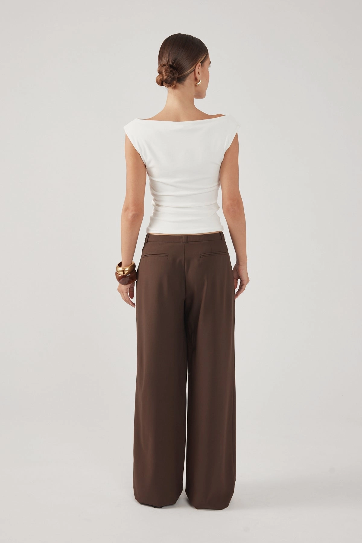 Perfect Stranger Rae Low Rise Pleated Tailored Pant Brown high waisted Tailored Wear