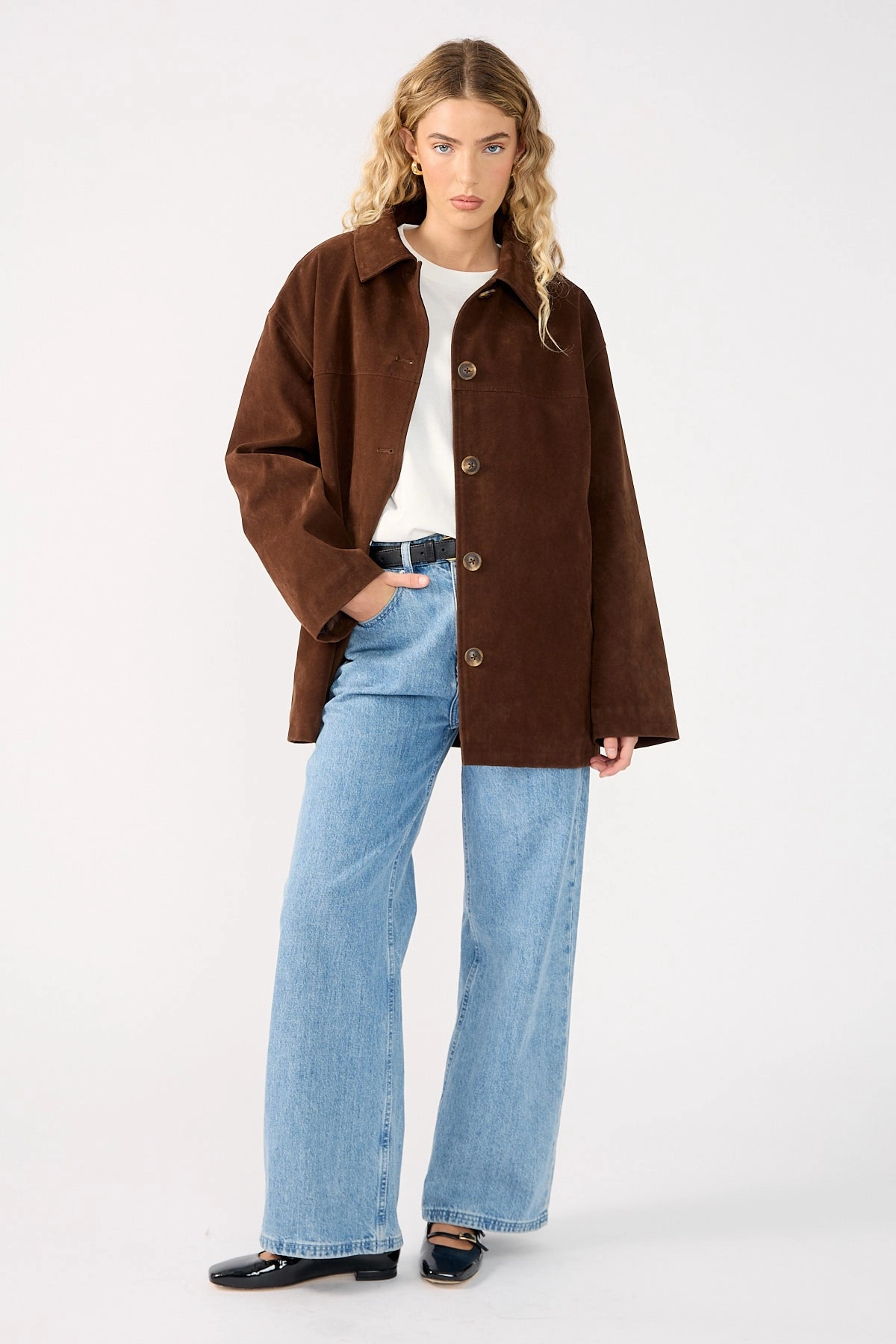 Flexible Fit Wear Perfect Stranger Raven PU Suede Long Line Jacket Brown