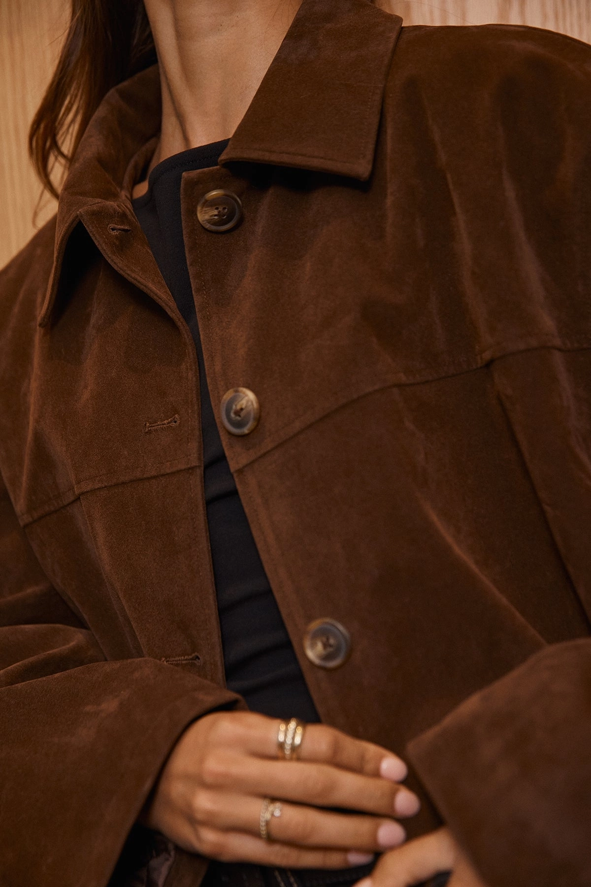 Formal Use Daily Wear Perfect Stranger Raven PU Suede Long Line Jacket Brown