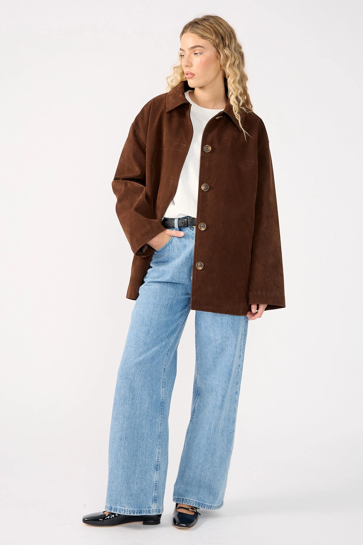 Perfect Stranger Raven PU Suede Long Line Jacket Brown Lightweight Design Flexible Shoulder Panels