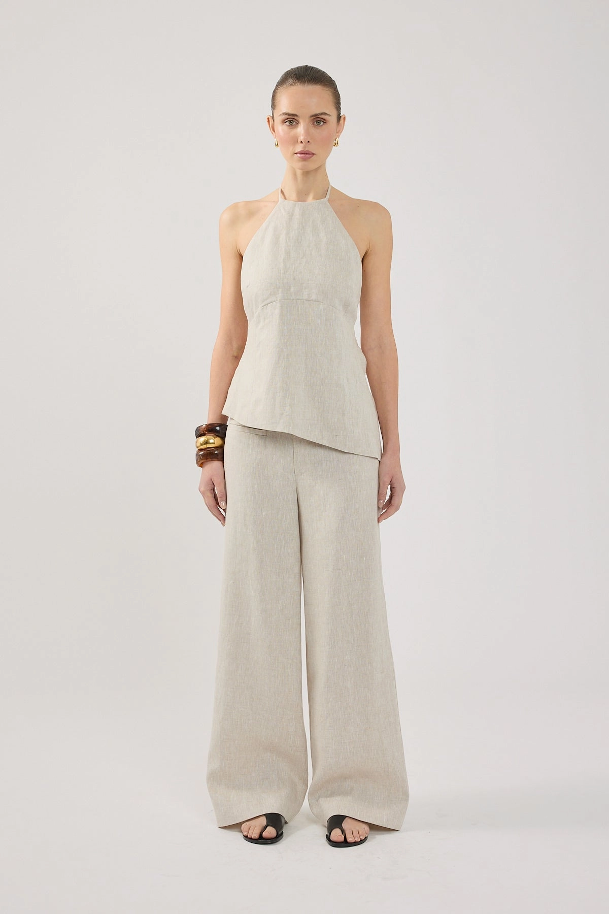 Seamless Waistband Perfect Stranger Reese Mid Rise Linen Pants Oat