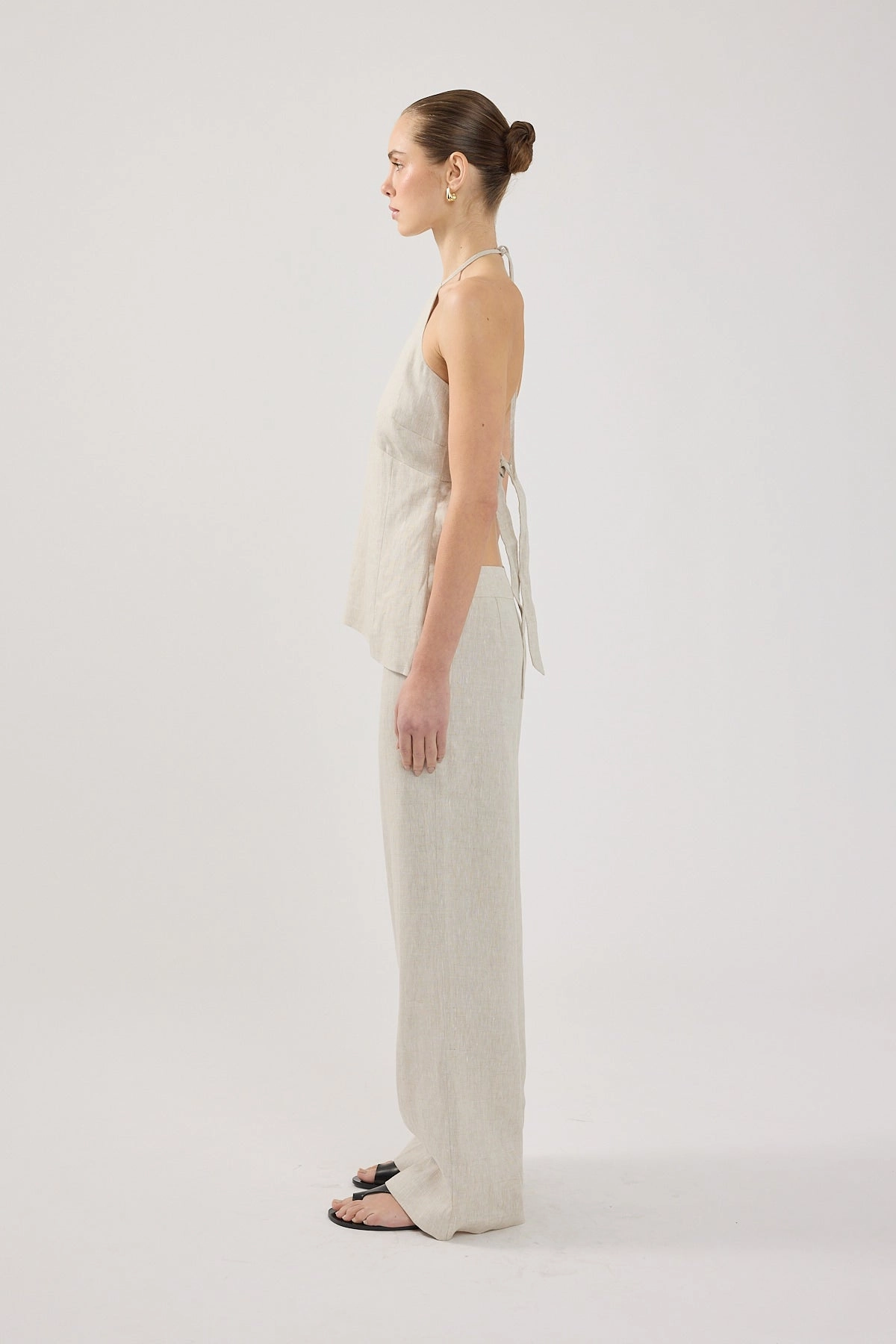 Perfect Stranger Reese Mid Rise Linen Pants Oat Printed design Body Friendly
