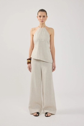 Seamless Waistband Perfect Stranger Reese Mid Rise Linen Pants Oat