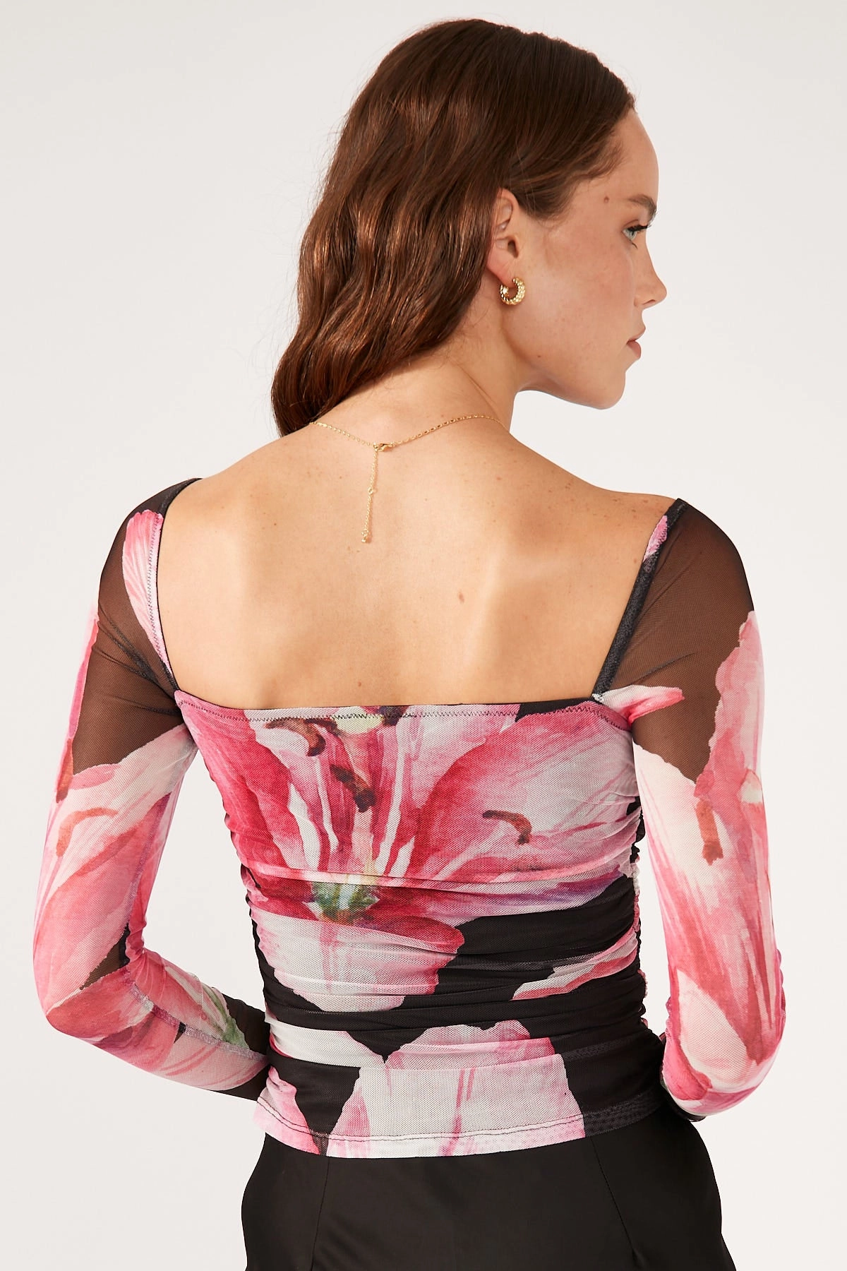 Rug Perfect Stranger Stargazer Long Sleeve Mesh Top Black Print