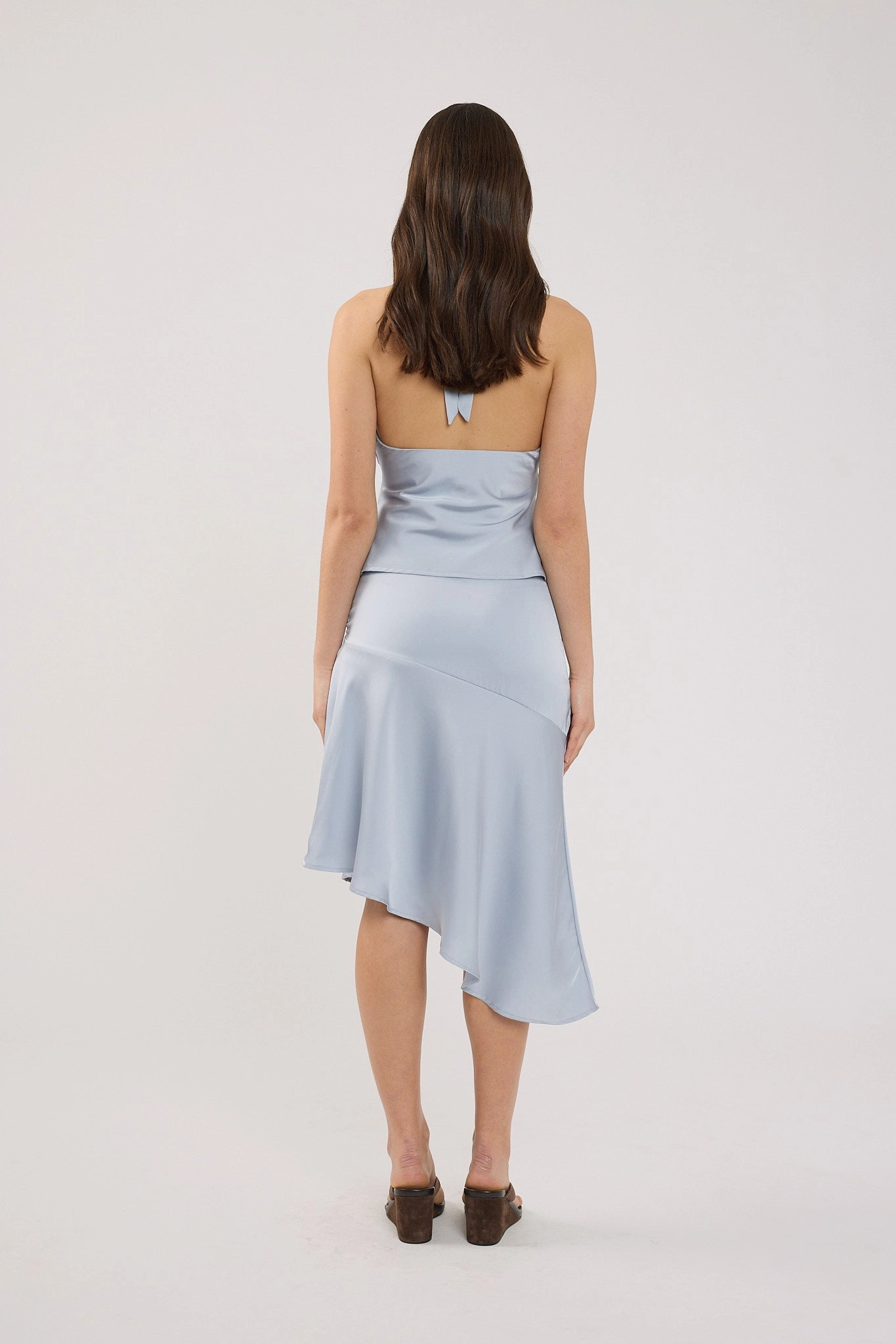 Perfect Stranger True Romance Satin Midi Skirt Ice Blue Lightweight Fabric Layered Design