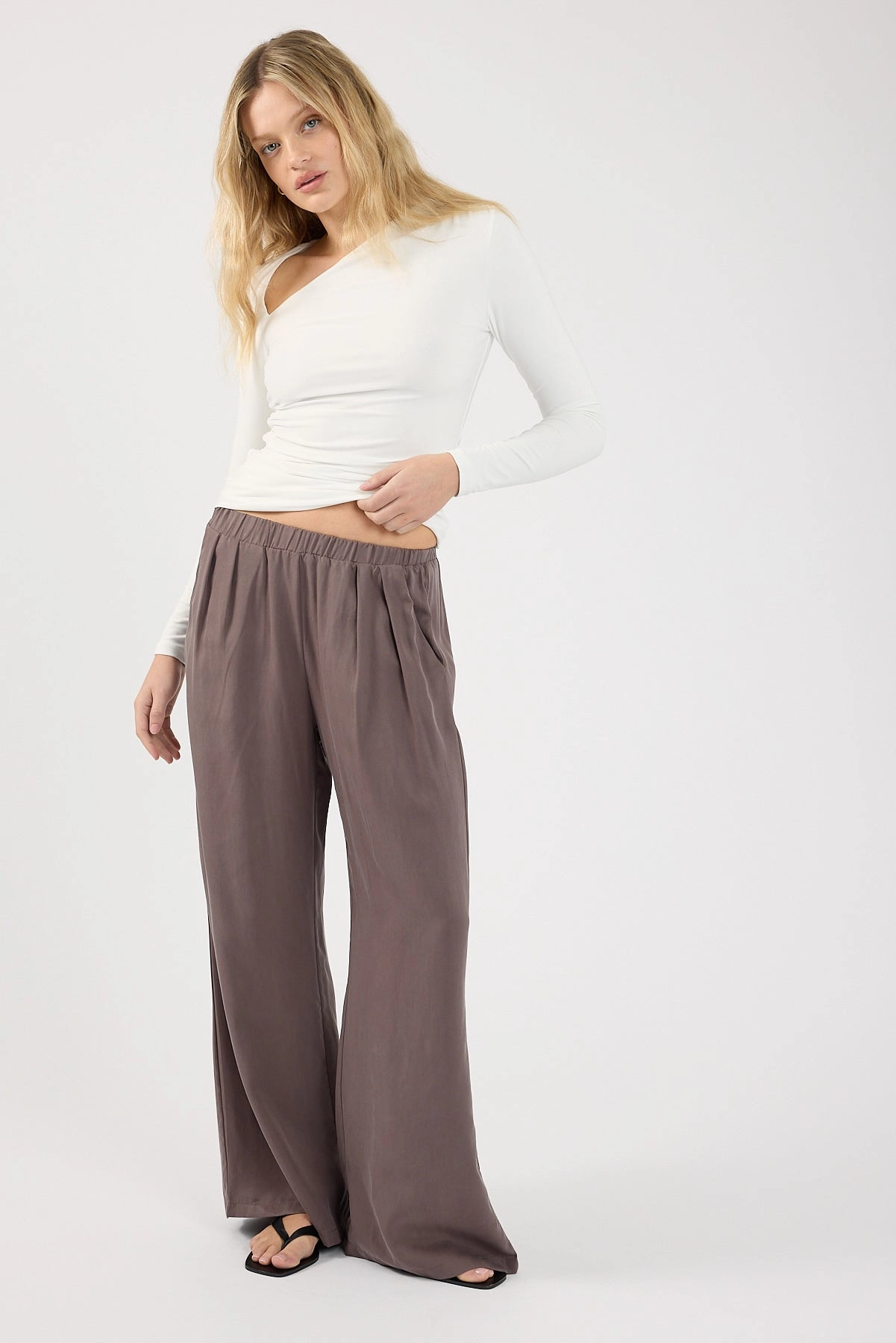 Day-to-Day Wear Travel Wear Perfect Stranger Twilight Elastic Wide Leg Pants Charcoal