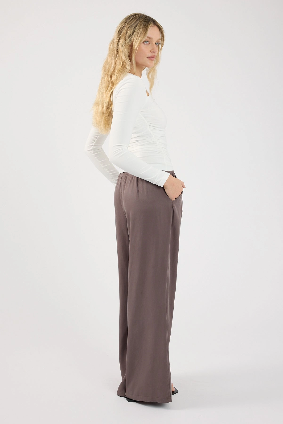 Perfect Stranger Twilight Elastic Wide Leg Pants Charcoal Simple Comfort Practical Look