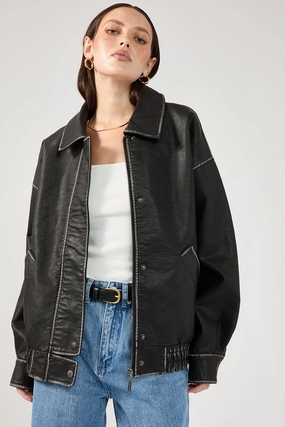 Perfect Stranger Washed Maxx PU Bomber Black Spring Layer