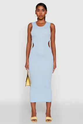 Chic Ribbed Knit Keyhole Back Midi Tank Dress Bloom Soft Shore Time