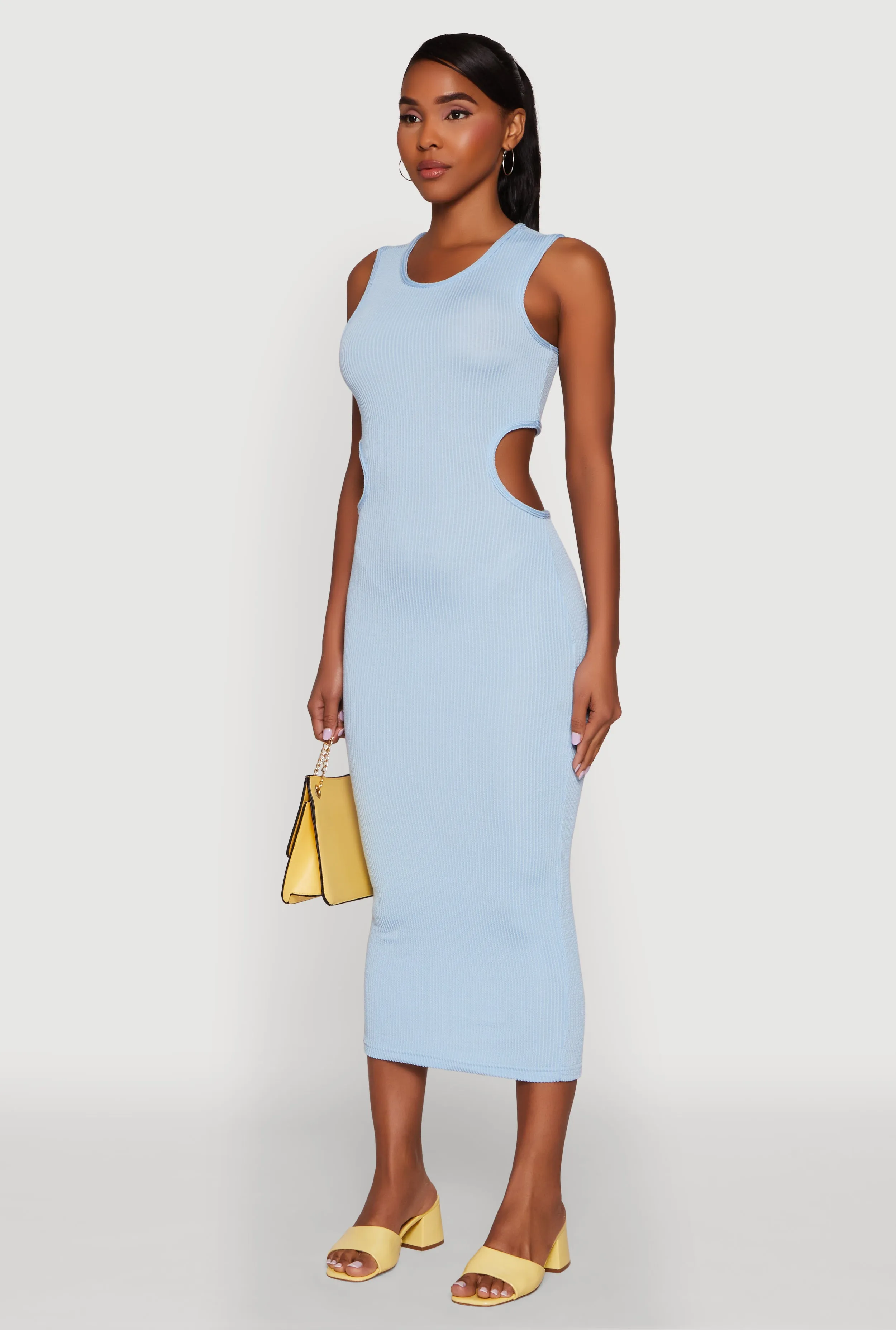 Abstract Pattern Chic Ribbed Knit Keyhole Back Midi Tank Dress
