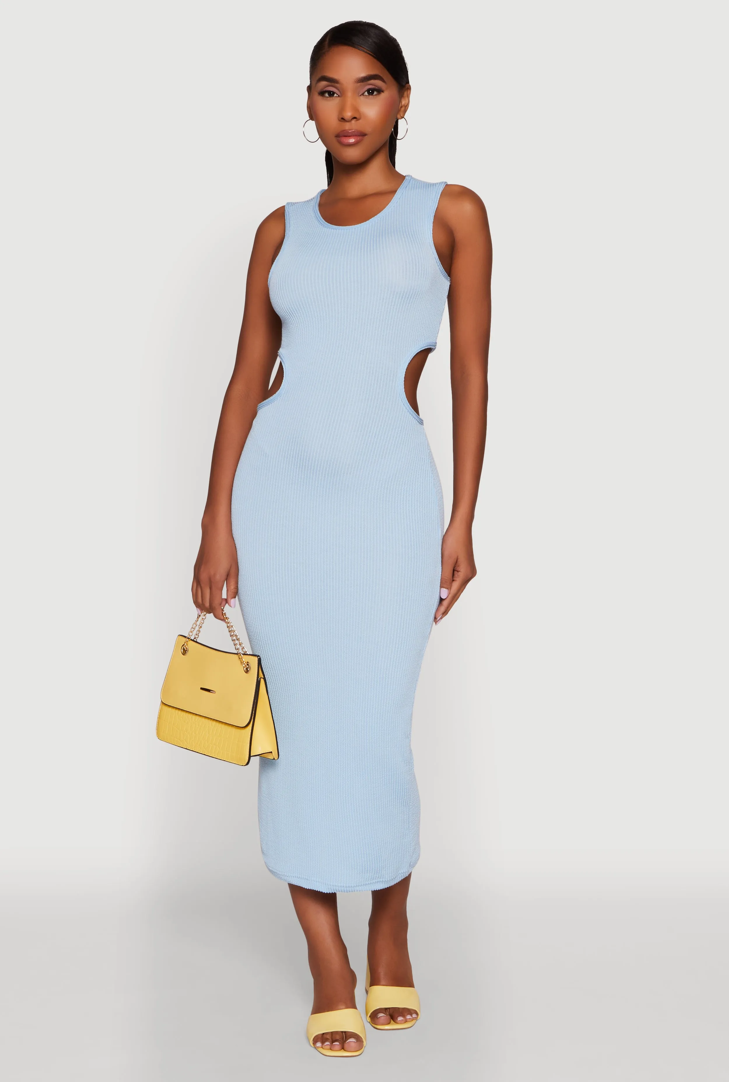 Open Back Chic Ribbed Knit Keyhole Back Midi Tank Dress