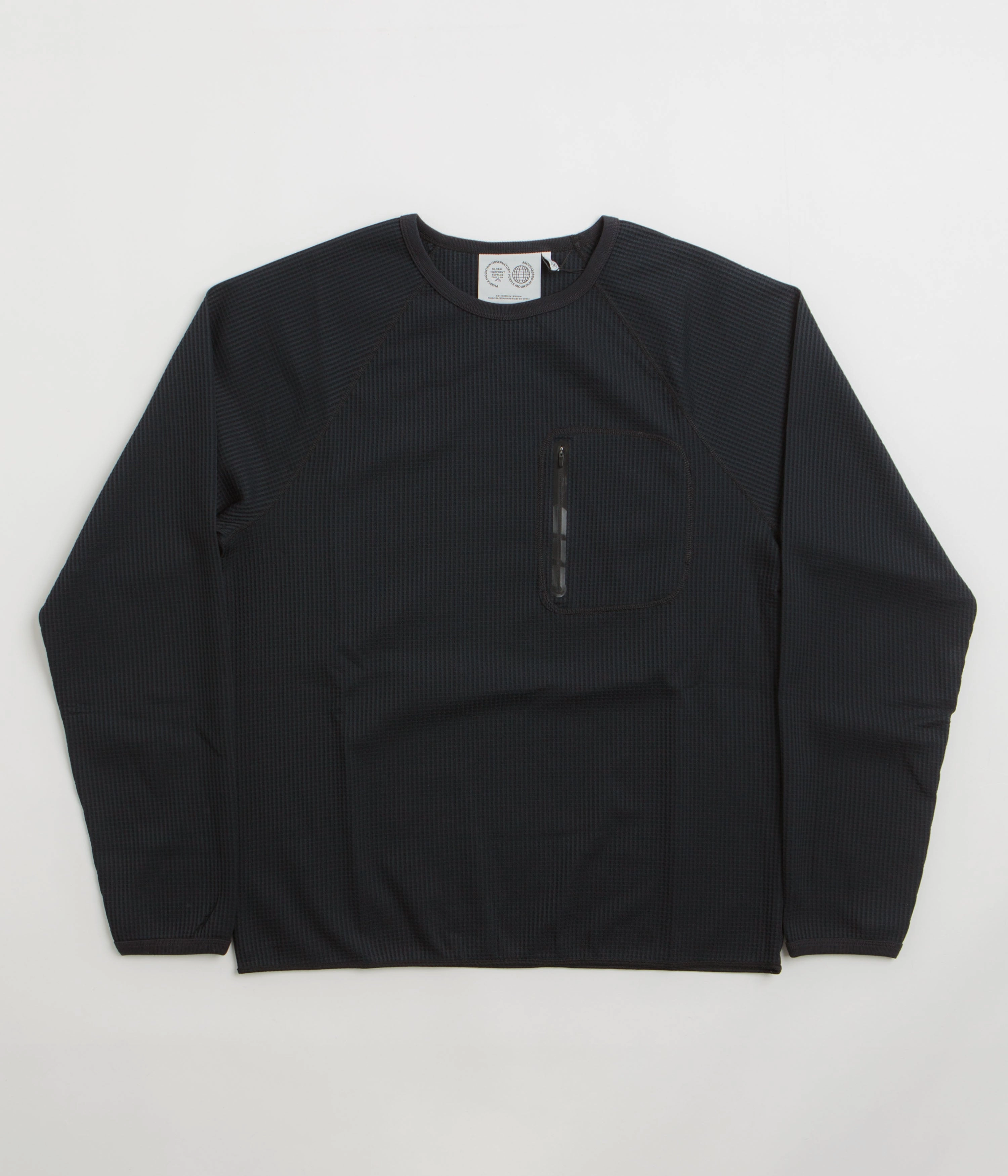 Purple Mountain Observatory Waffle Long Sleeve T-Shirt - Black NoSideSeam