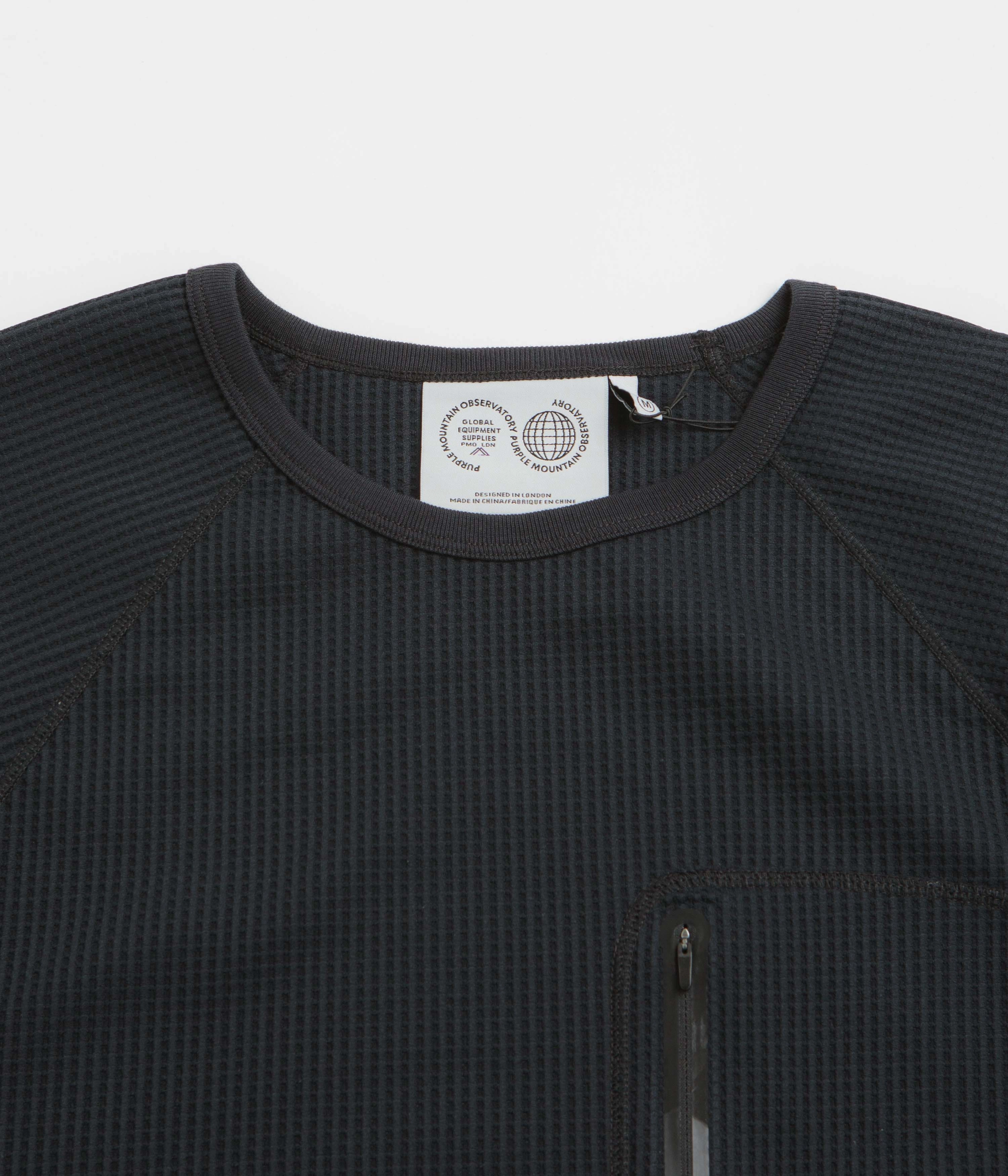 Purple Mountain Observatory Waffle Long Sleeve T-Shirt - Black windproof