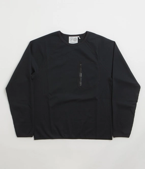 Purple Mountain Observatory Waffle Long Sleeve T-Shirt - Black NoSideSeam