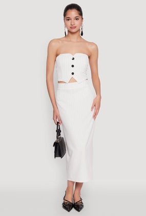 Pinstripe High Waist Skirt Flexible Material