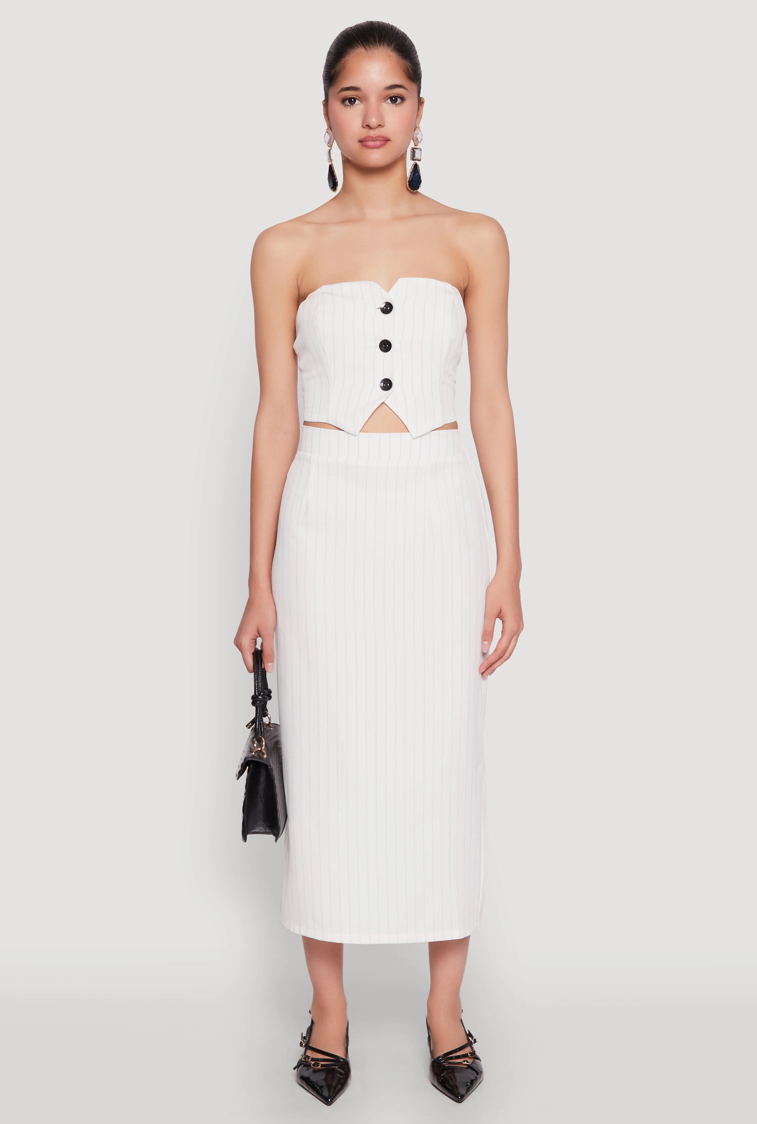Pinstripe High Waist Skirt Breathable Lining Style Vibes