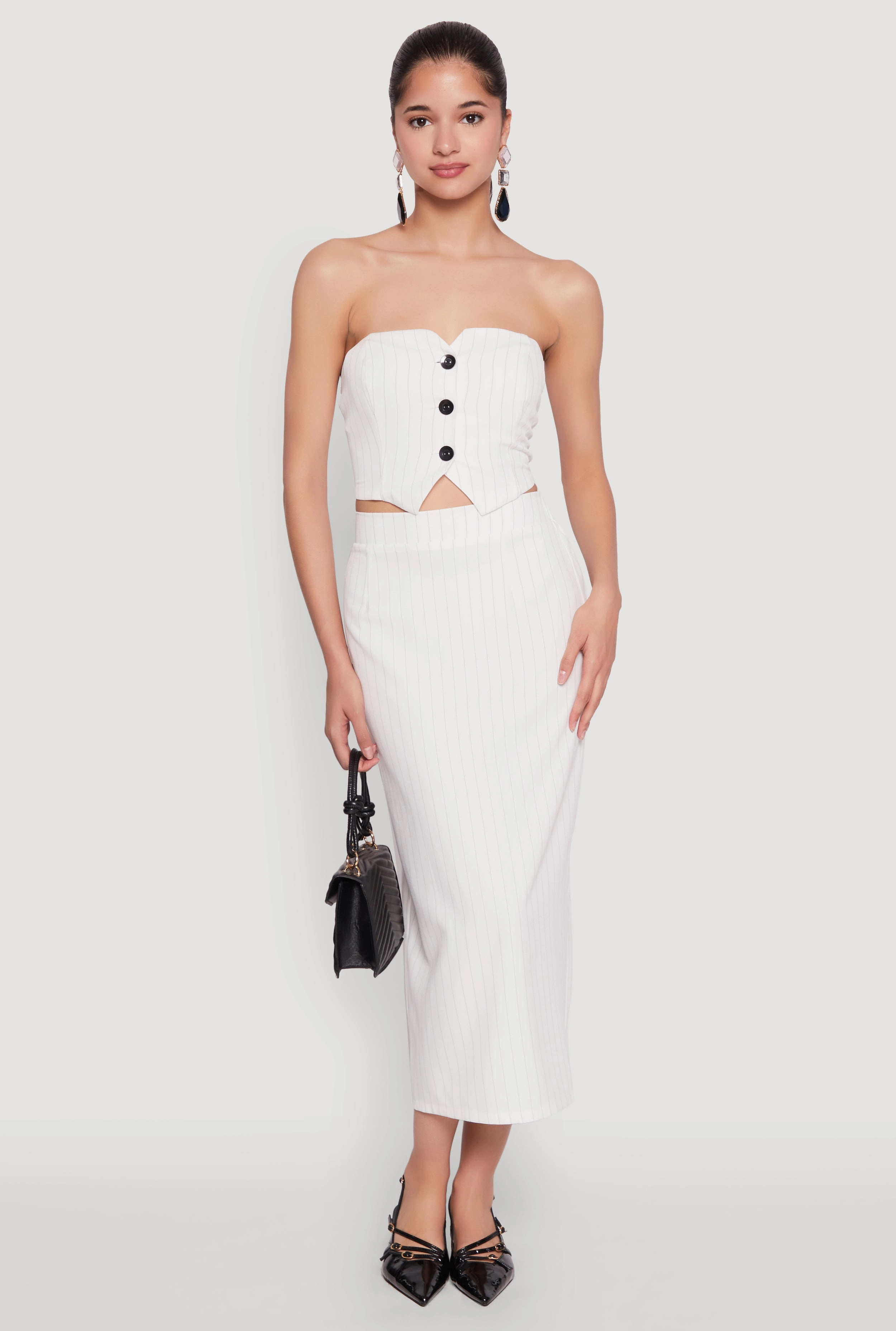 Pinstripe High Waist Skirt Flexible Material