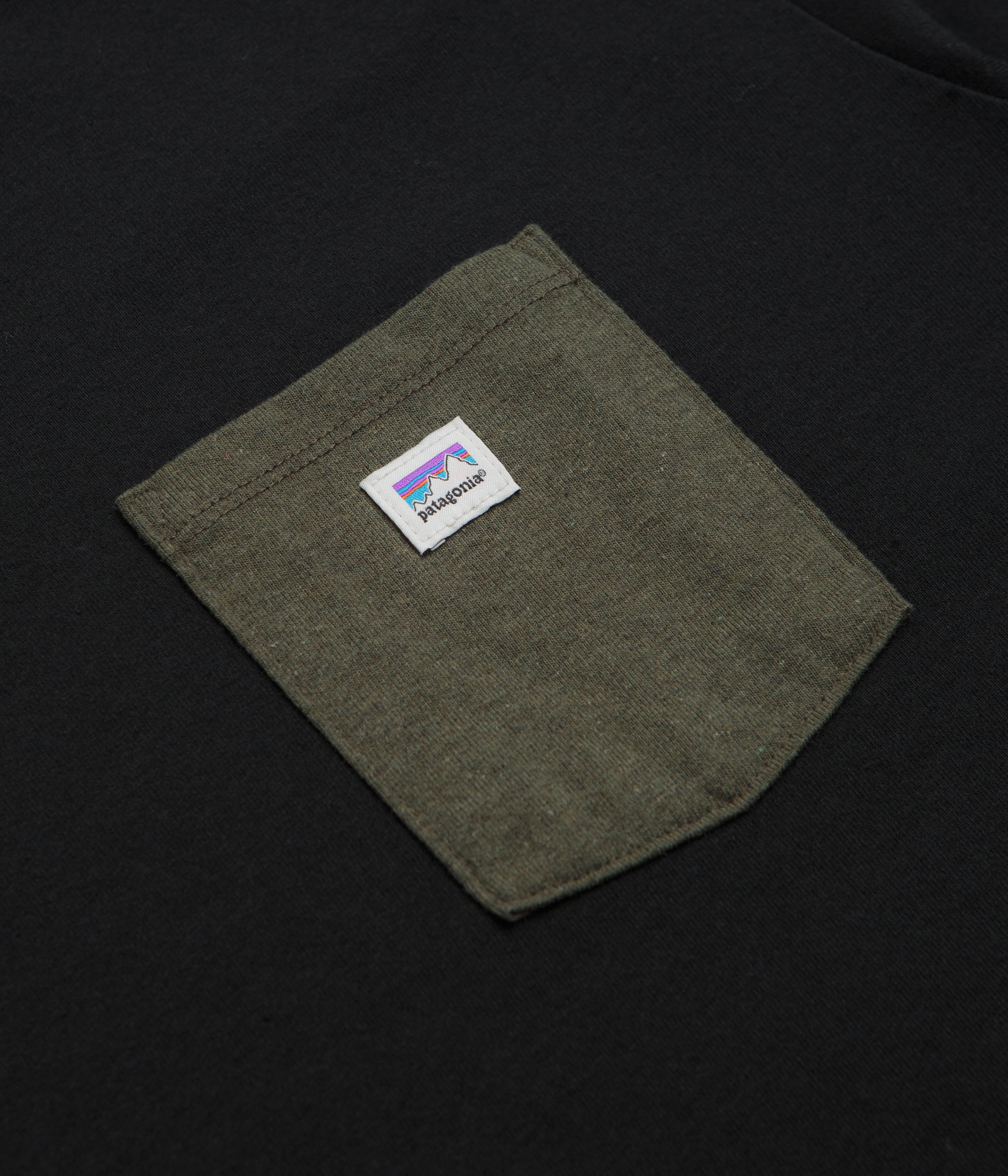 Airflow Mesh Panels Patagonia Shop Sticker Pocket Responsibili-Tee T-Shirt - Black / Basin Green