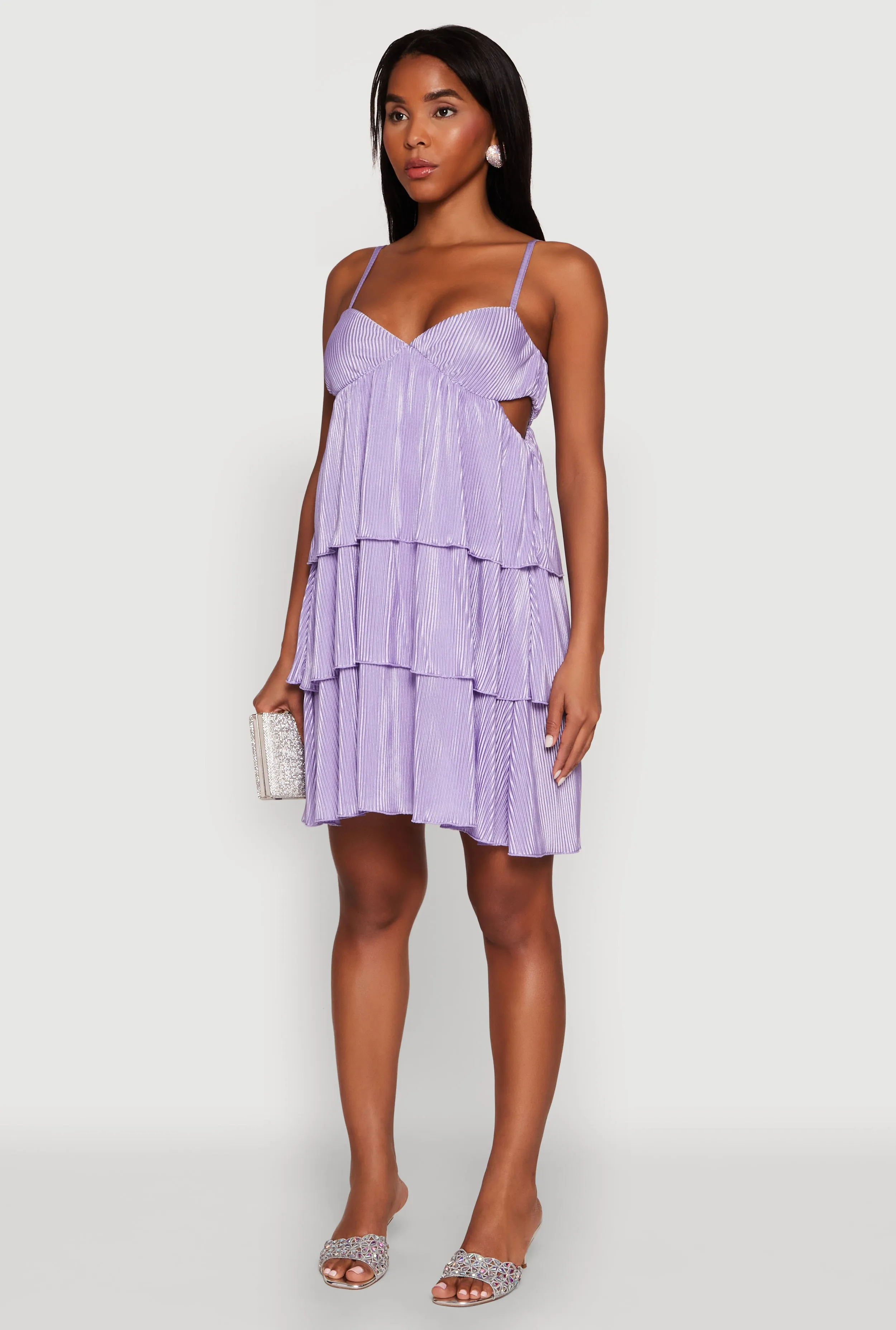 Plisse Cut Out Tiered Ruffle Mini Dress Chic Direction
