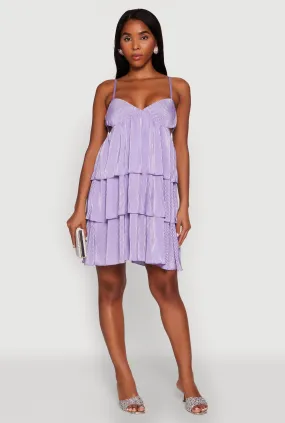 Plisse Cut Out Tiered Ruffle Mini Dress Polished Edge Dreamy Layers