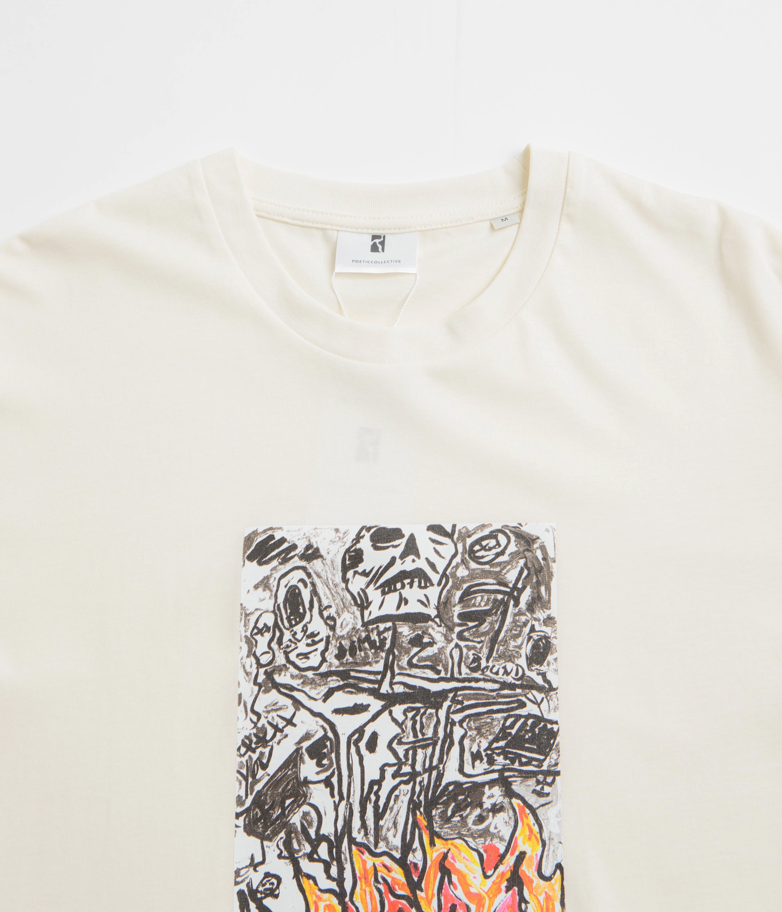 Timeless and Chic Poetic Collective Burning Skull T-Shirt - Ivory