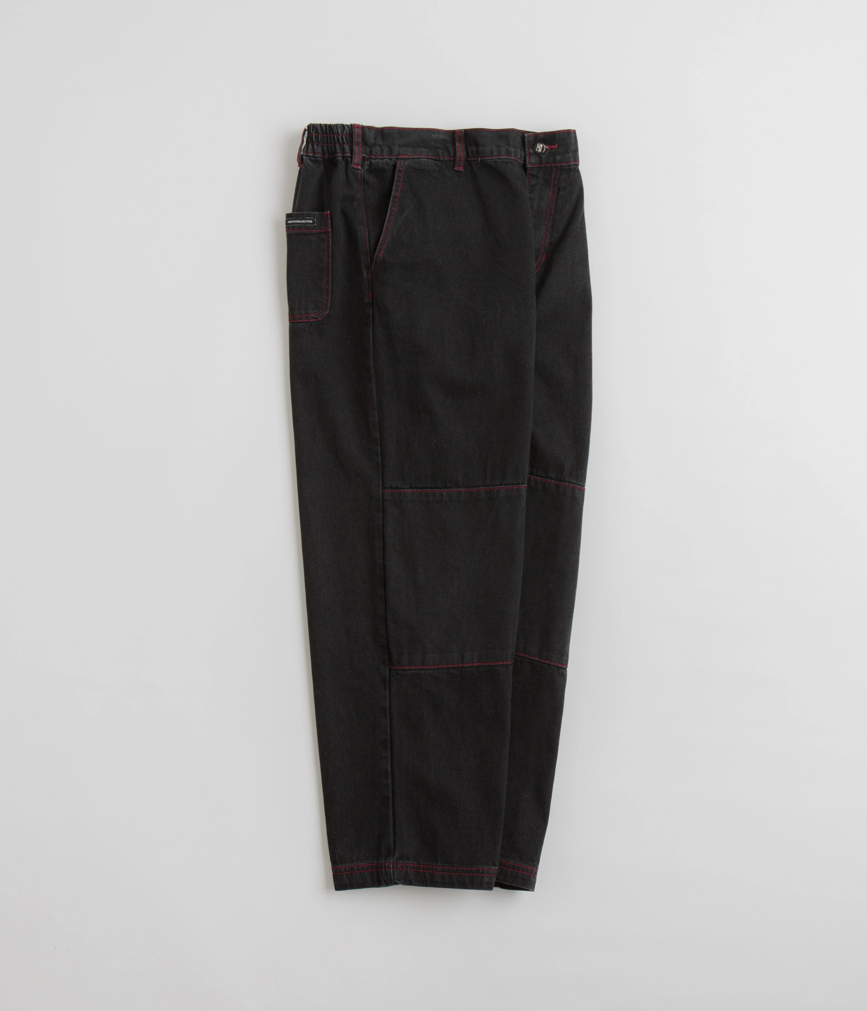 Poetic Collective Denim Sculptor Pants - Black / Red Stitch Soft Structure Breathable Base