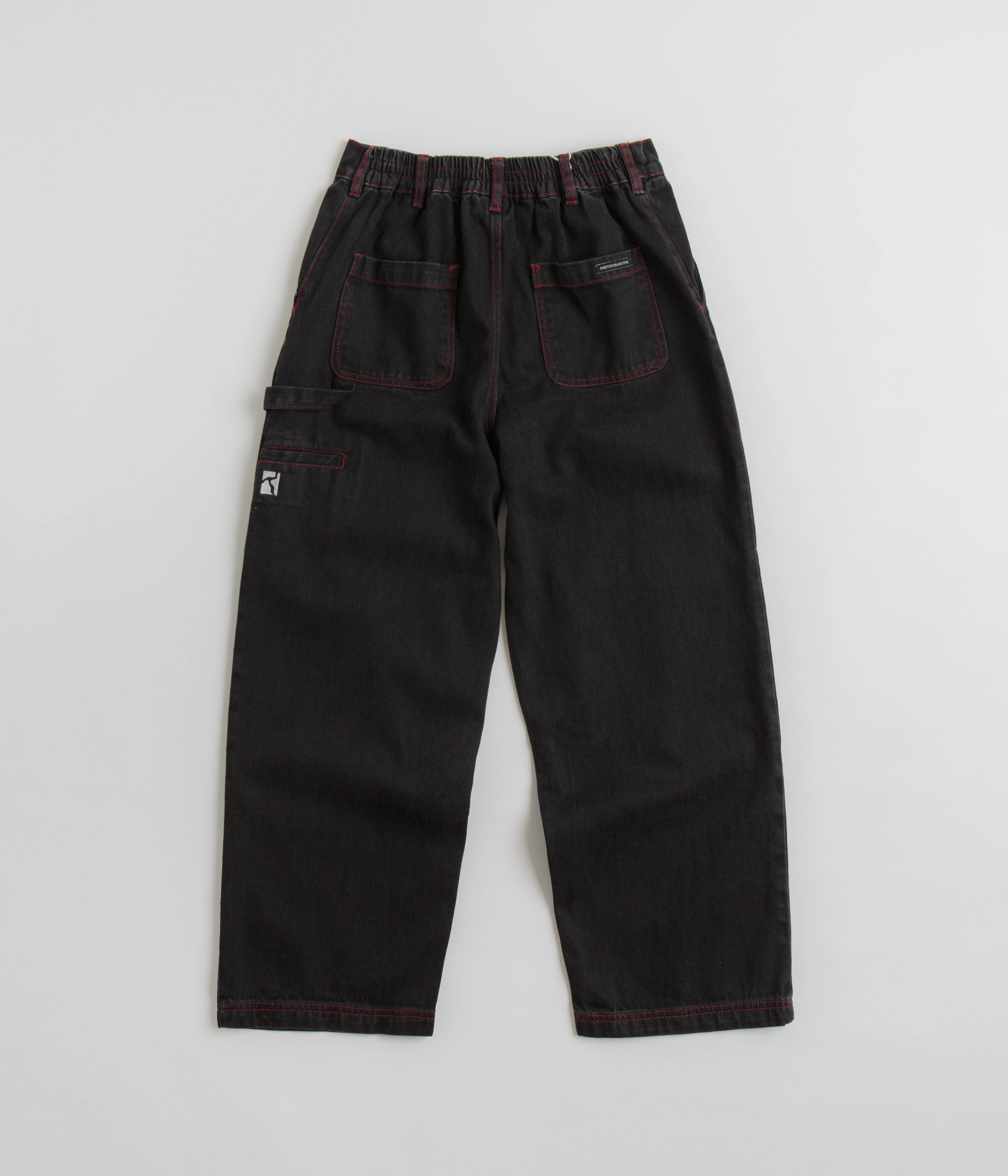 Sporty Style Poetic Collective Denim Sculptor Pants - Black / Red Stitch