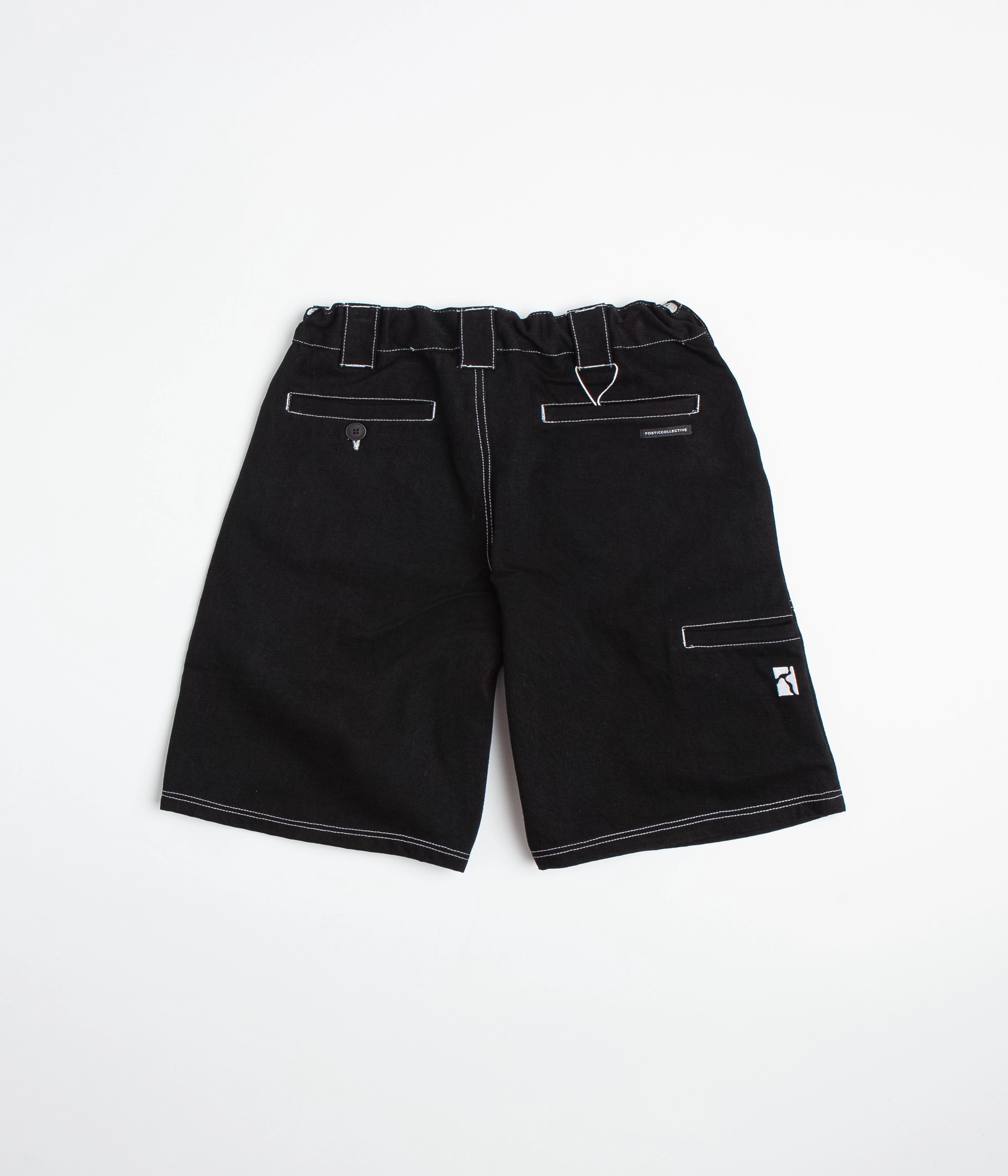 Active Wear Fit Poetic Collective Painter Shorts - Black Denim / White Stitch