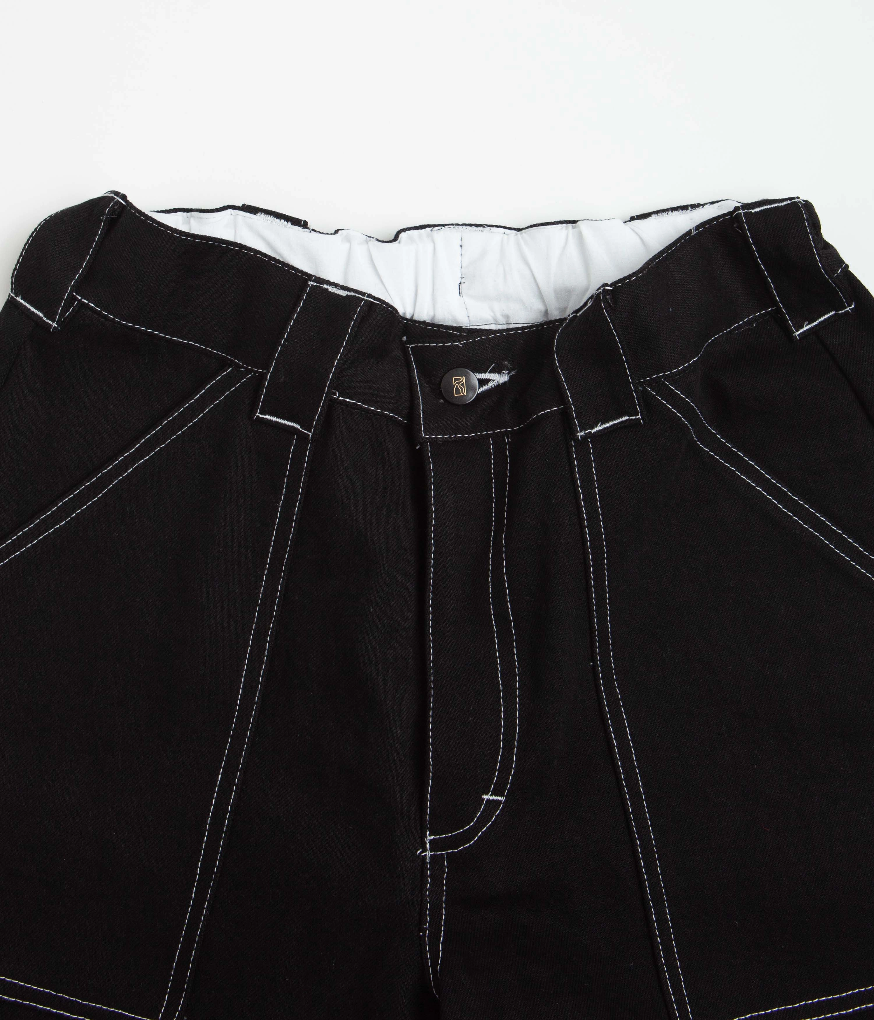 Skinny Fit MoistureWickingLining Poetic Collective Painter Shorts - Black Denim / White Stitch