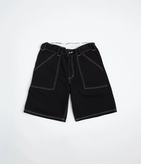Poetic Collective Painter Shorts - Black Denim / White Stitch Low Bulk Waistband
