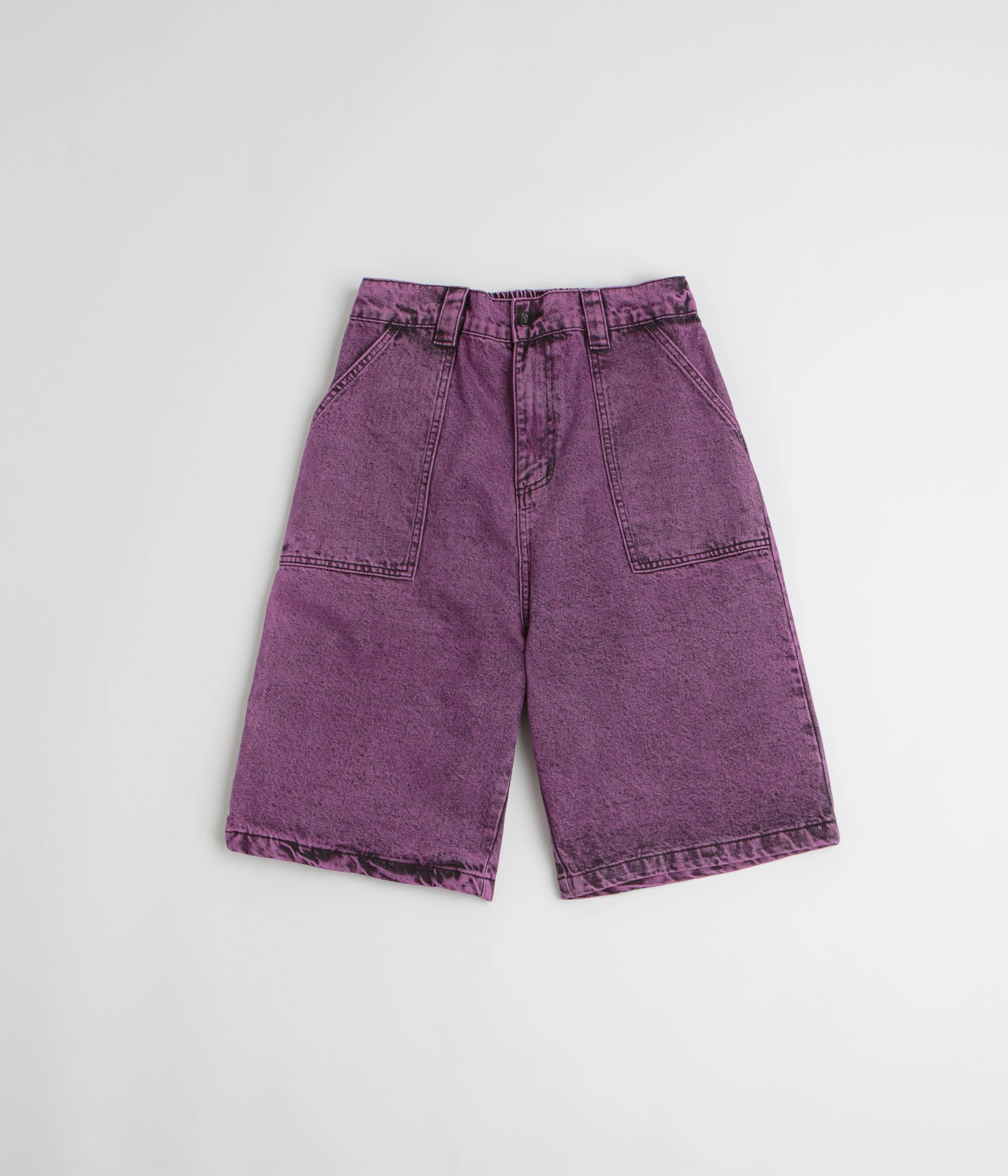 Chill Comfort Fit Poetic Collective x flatspot Painter Shorts - Purple Acid Wash Denim