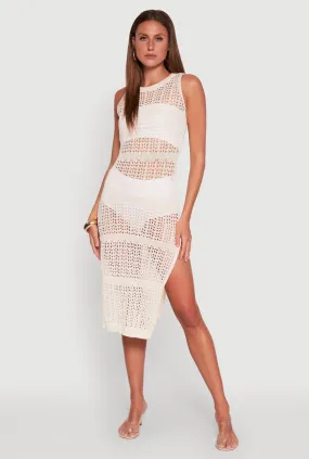 Side Slit Crochet Midi Dress Knit Warm