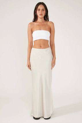 Perfect Stranger GLOSSY NIGHTS SATIN MIDI SKIRT Nude Fashion Style Soft Texture