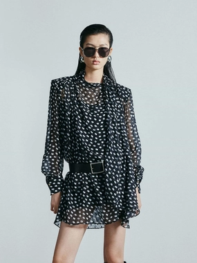 Polka Dot Silk Dress Sleek Movement Linen Soft