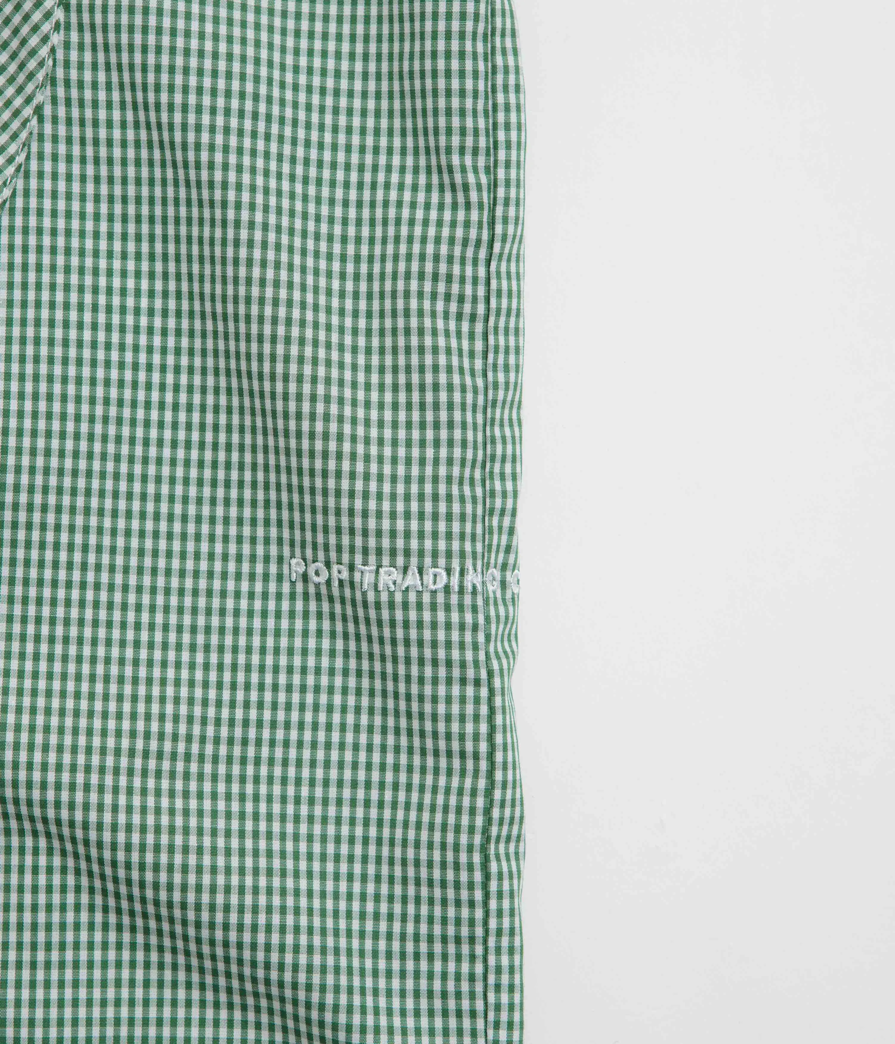 Pop Trading Company O Short Sleeve Gingham Shirt - Green / White Relaxed Silhouette Modern Style