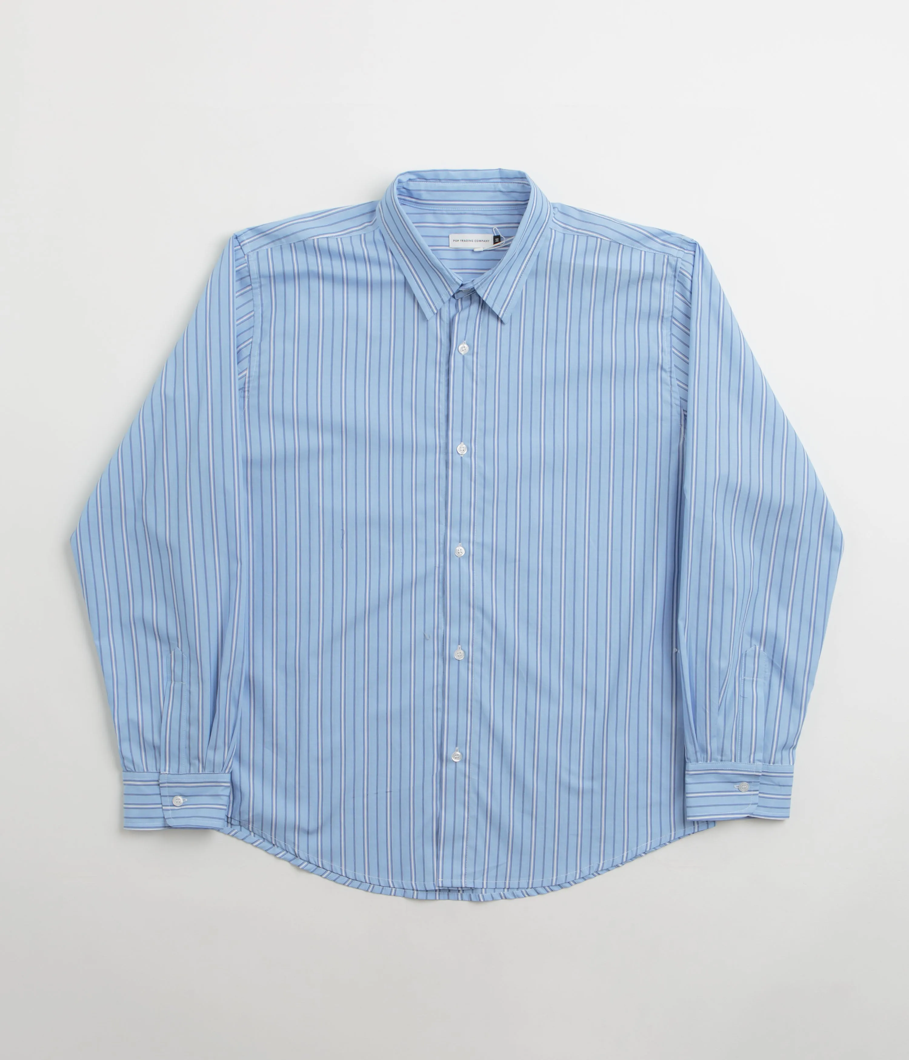 Pop Trading Company Striped Logo Shirt - Blue Moisture Wicking Layer