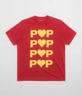 Pop Trading Company Hearts T-Shirt - Haute Red Colorfast Material