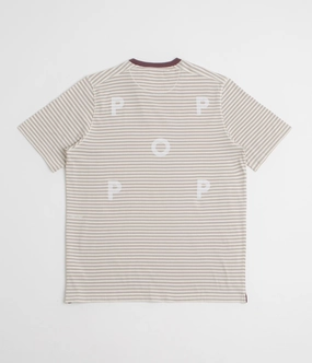 Pop Trading Company Striped Logo T-Shirt - Quarry Street Casual Look High Density Weave