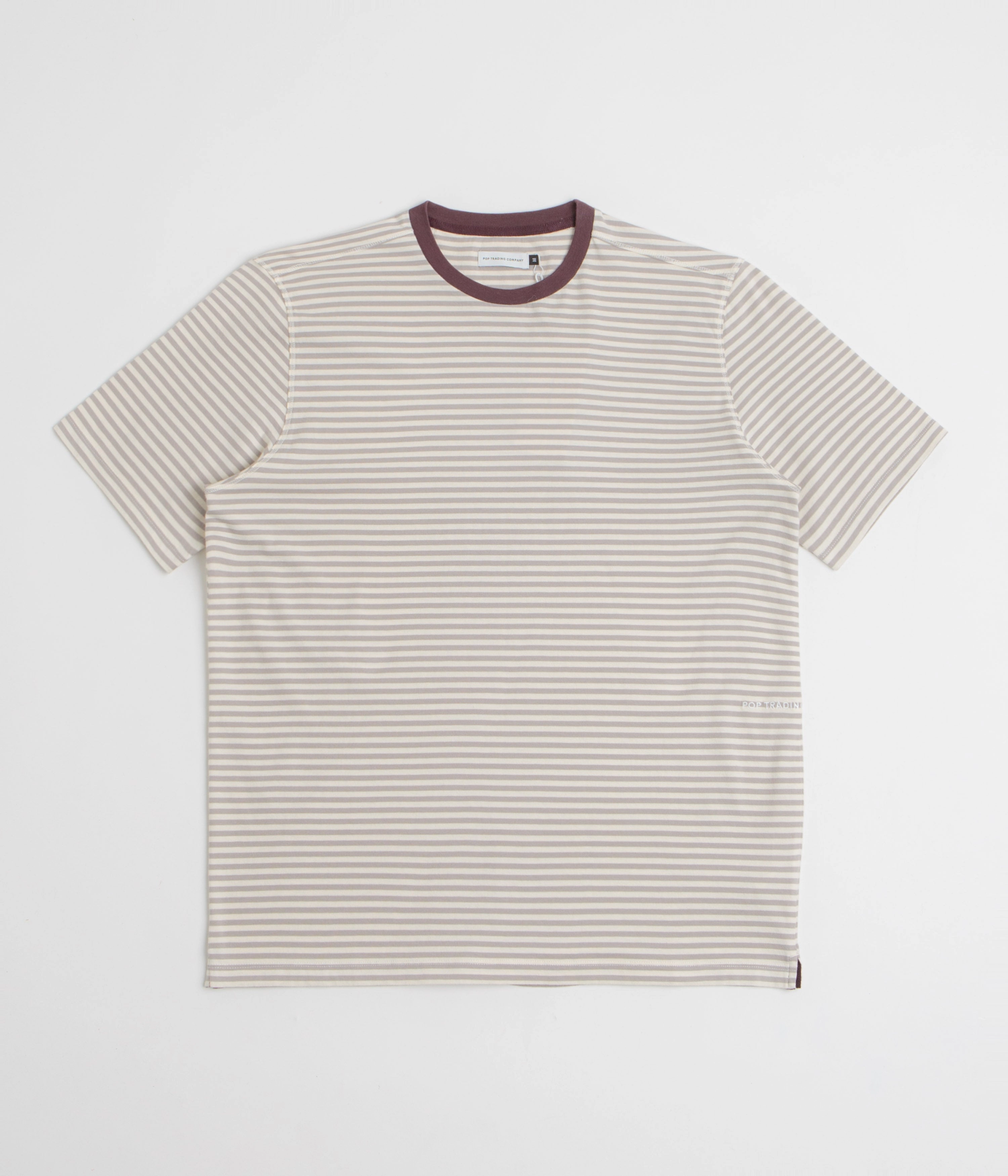 Pop Trading Company Striped Logo T-Shirt - Quarry SeamlessSidePanels