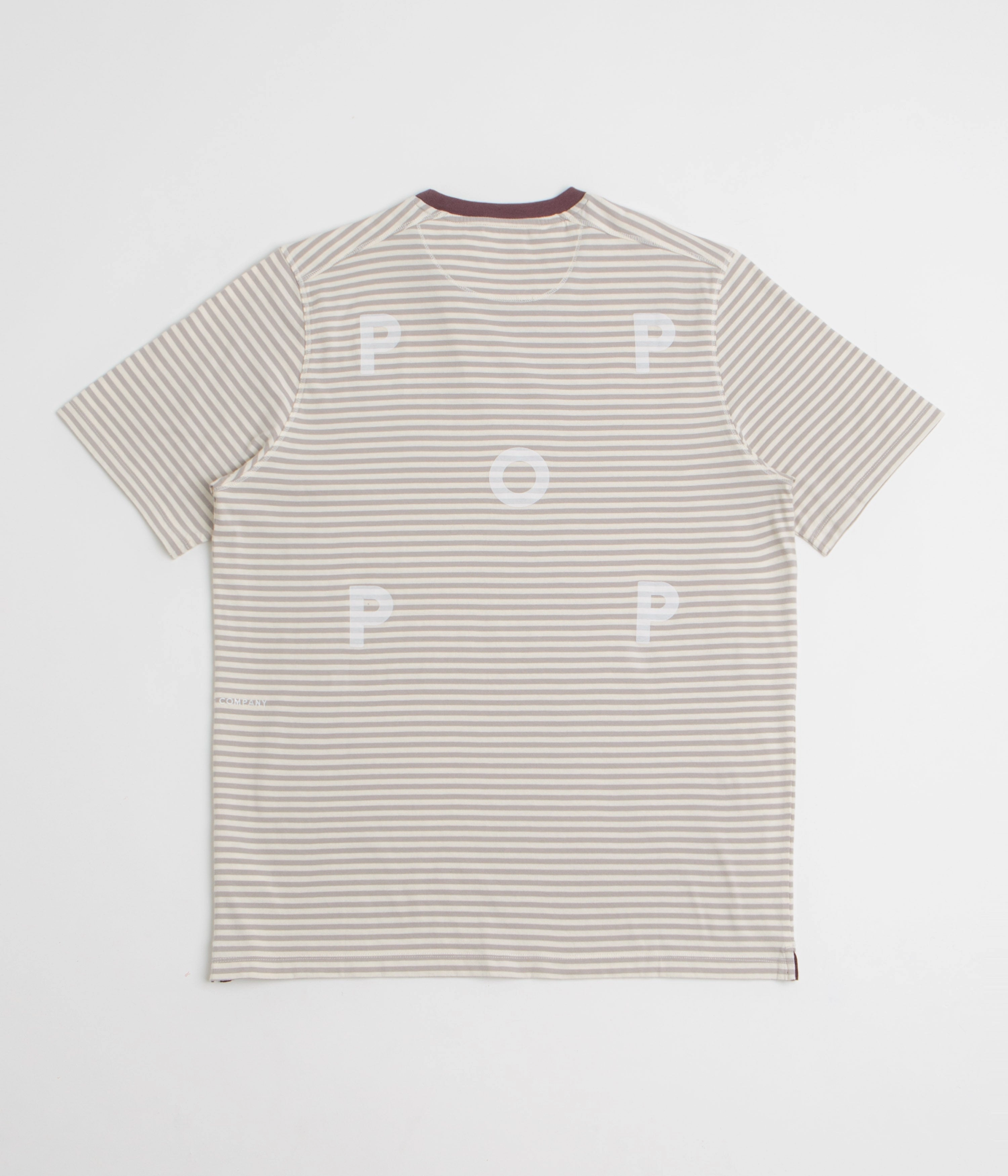 Pop Trading Company Striped Logo T-Shirt - Quarry Street Casual Look High Density Weave