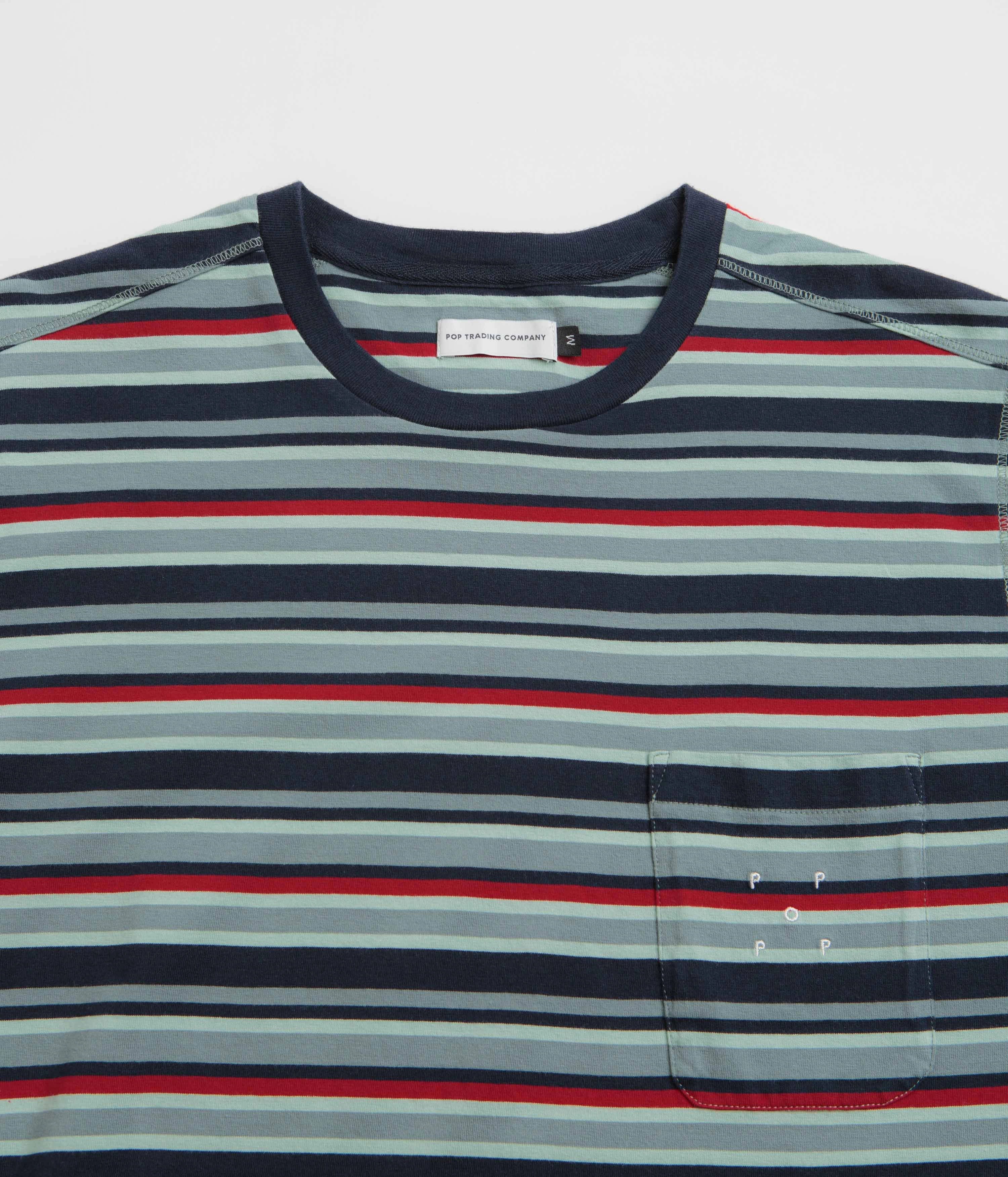 Relaxing Fit Pop Trading Company Striped Pocket T-Shirt - Multicolour / Red